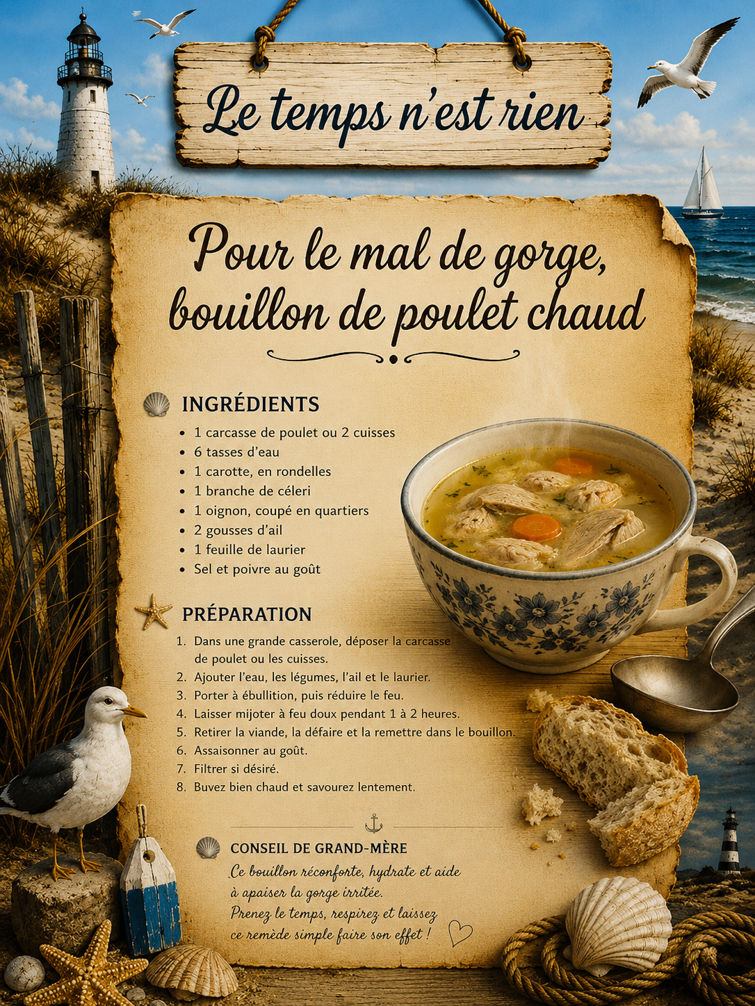 Pour le mal de gorge bouillon de poulet chaud