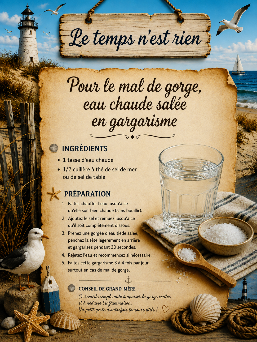 Pour le mal de gorge eau chaude salee en gargarisme