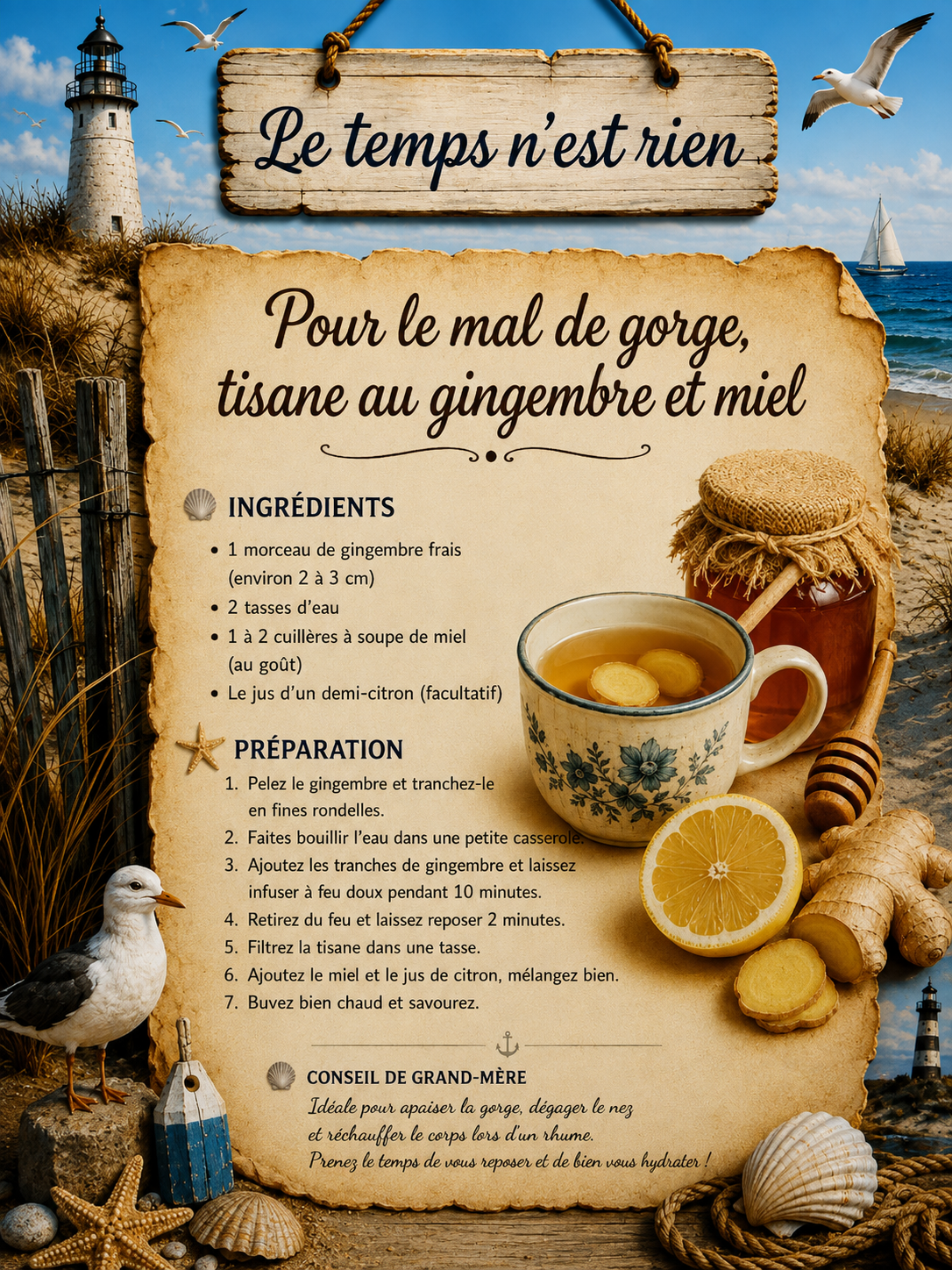 Pour le mal de gorge tisane au gingembre et miel