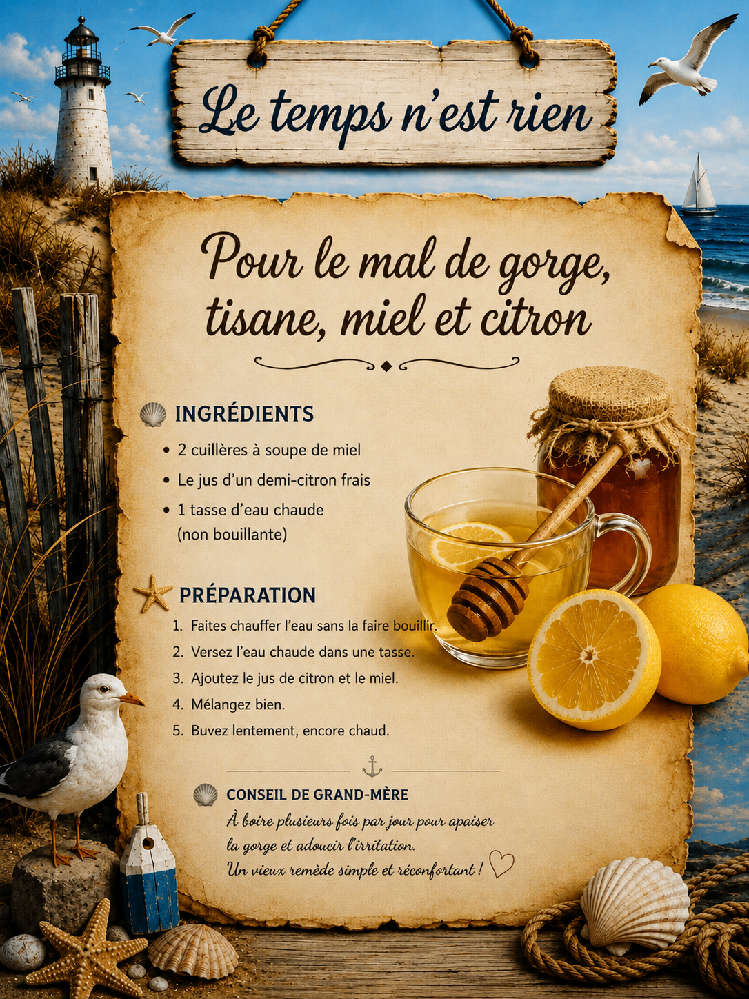 Pour le mal de gorge tisane miel et citron