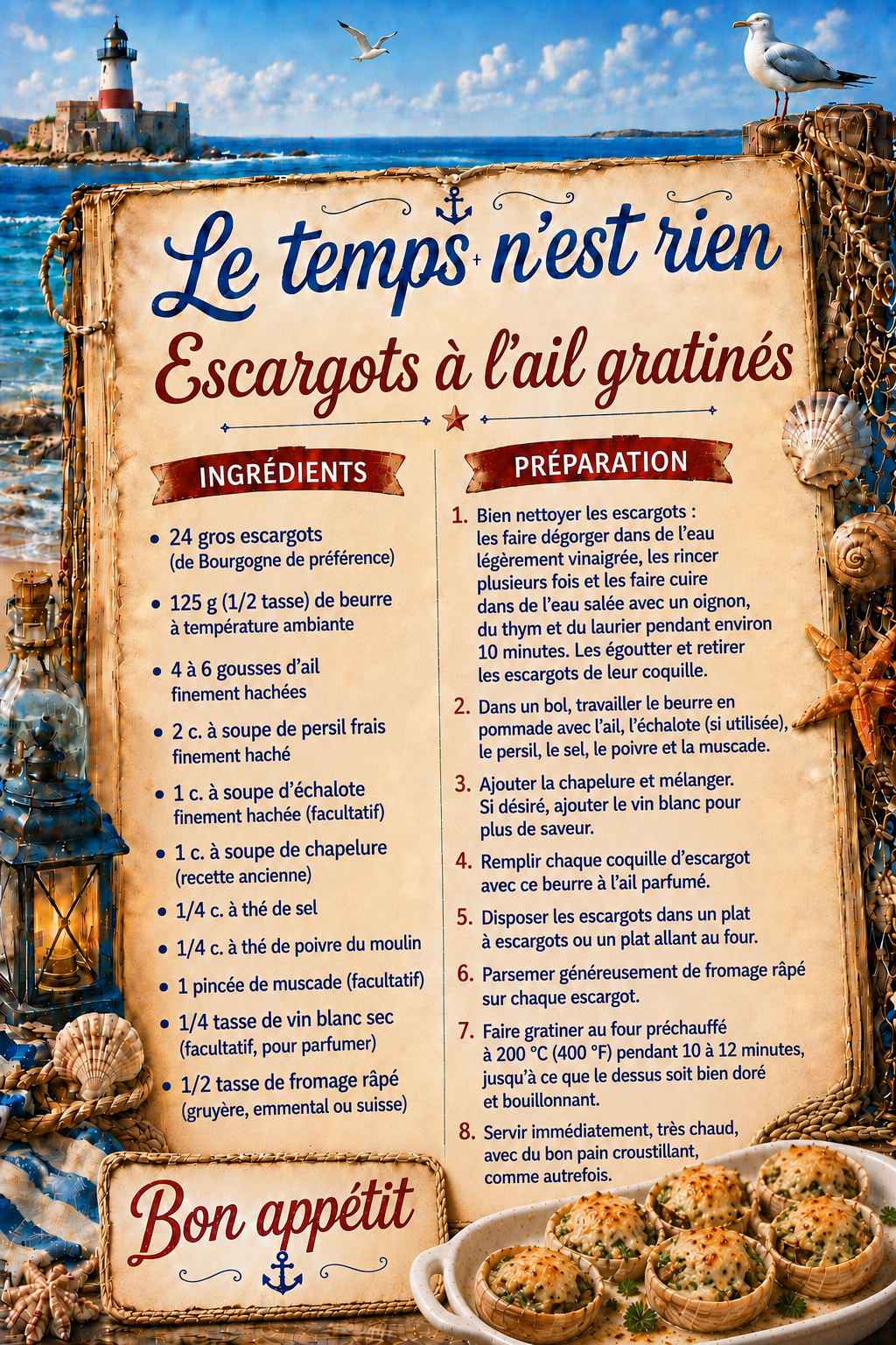 Recette escargots a l ail gratines