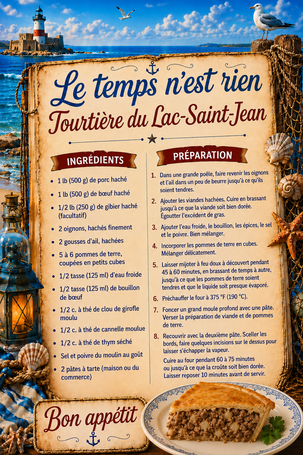 Recette tourtiere du lac sait jean