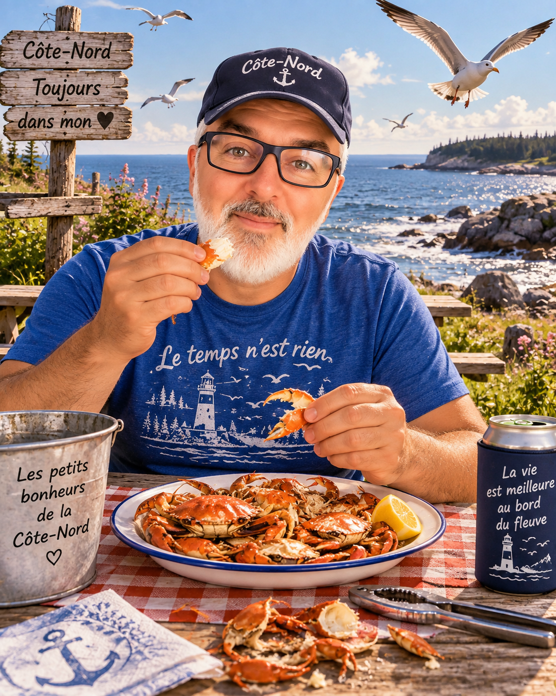 Simon mange du petits crabes
