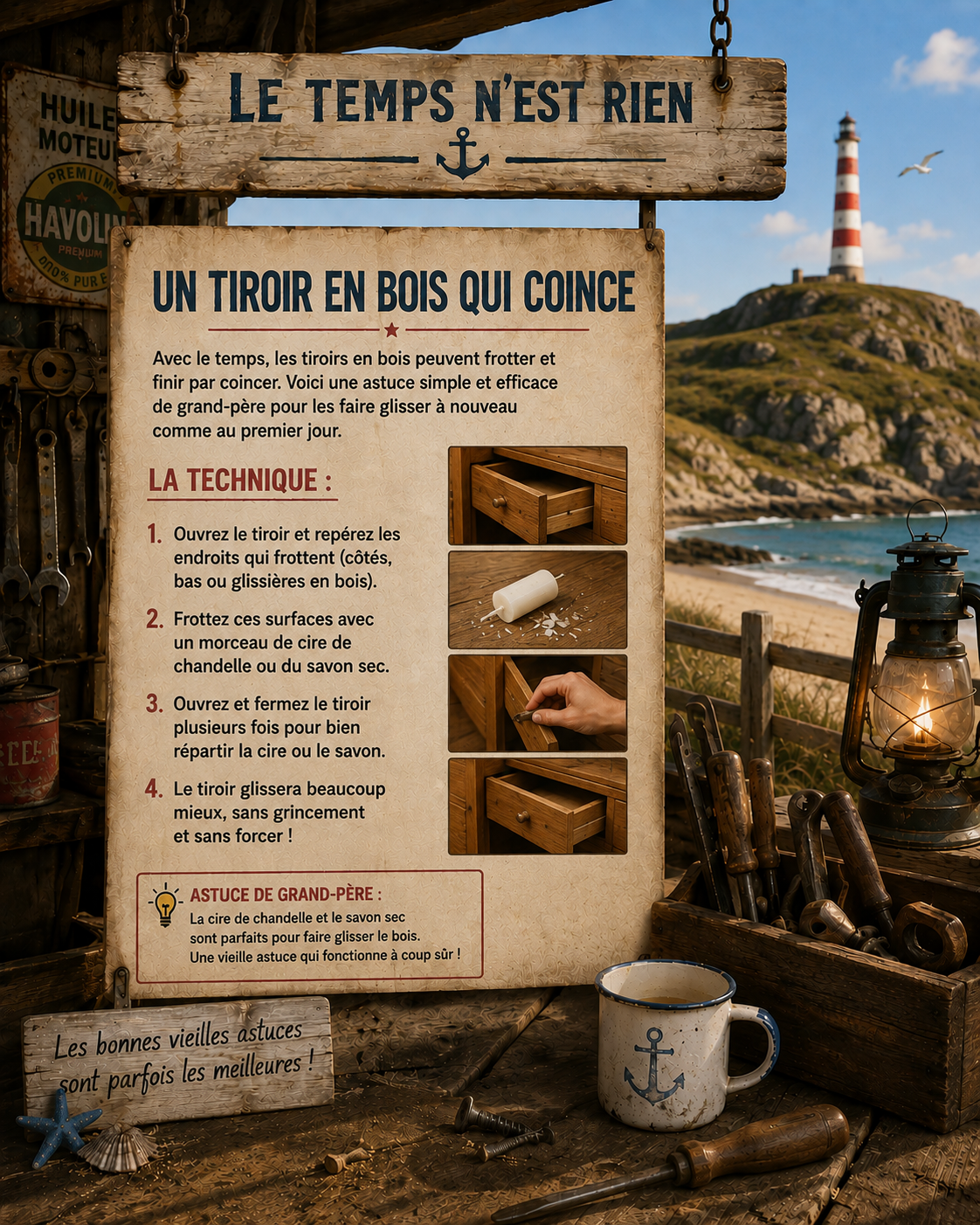 Un tiroir en bois qui coince
